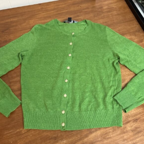 ANN TAYLOR THE ANN CARDIGAN LINEN BLEND BUTTON FRONT NWOT $90 M GREEN - Picture 2 of 5